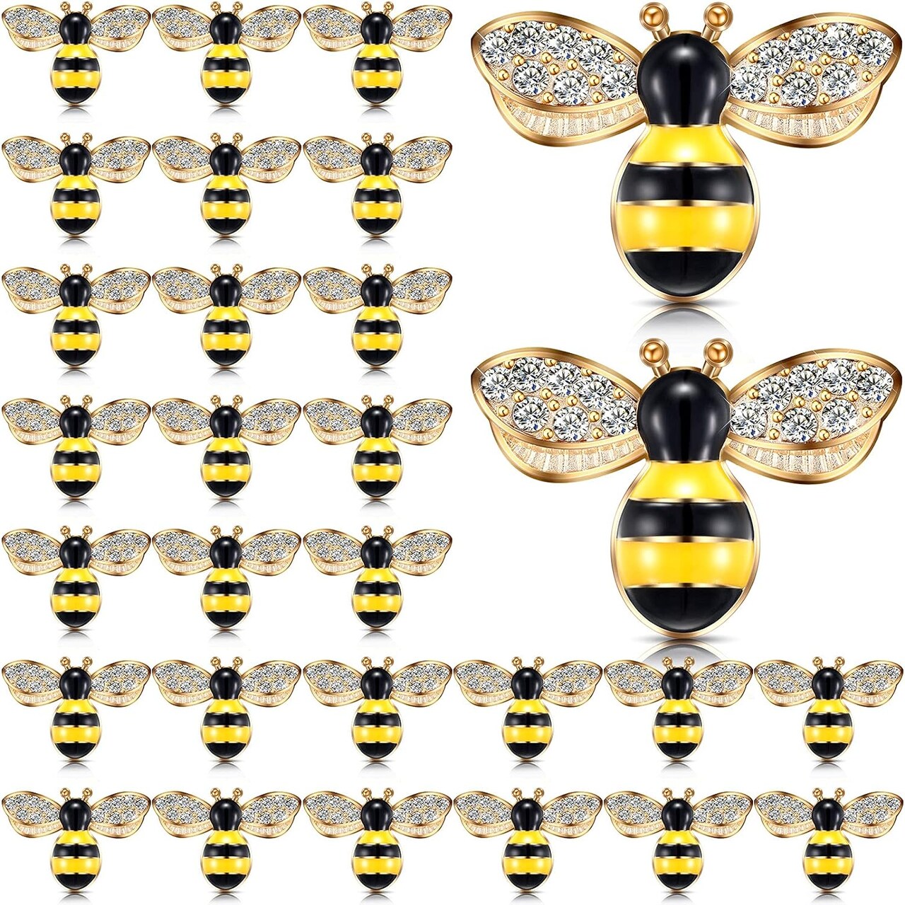 50 Pieces Bee Charms for Crafts Bee Pendants Rhinestone Embellishments Honeybee Alloy Self Adhesive Painted Decorations for Jewelry Making Handmade DIY
